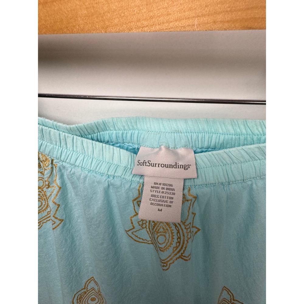Soft Surroundings Blue Gold Metallic Block Print Cotton Maxi Skirt Womens Medium - Picture 2 of 5